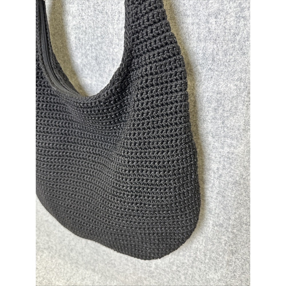 The Sak Hobo Crochet Shoulder Bag Black Woven Zip Solid Minimalist Capsule - Picture 2 of 14